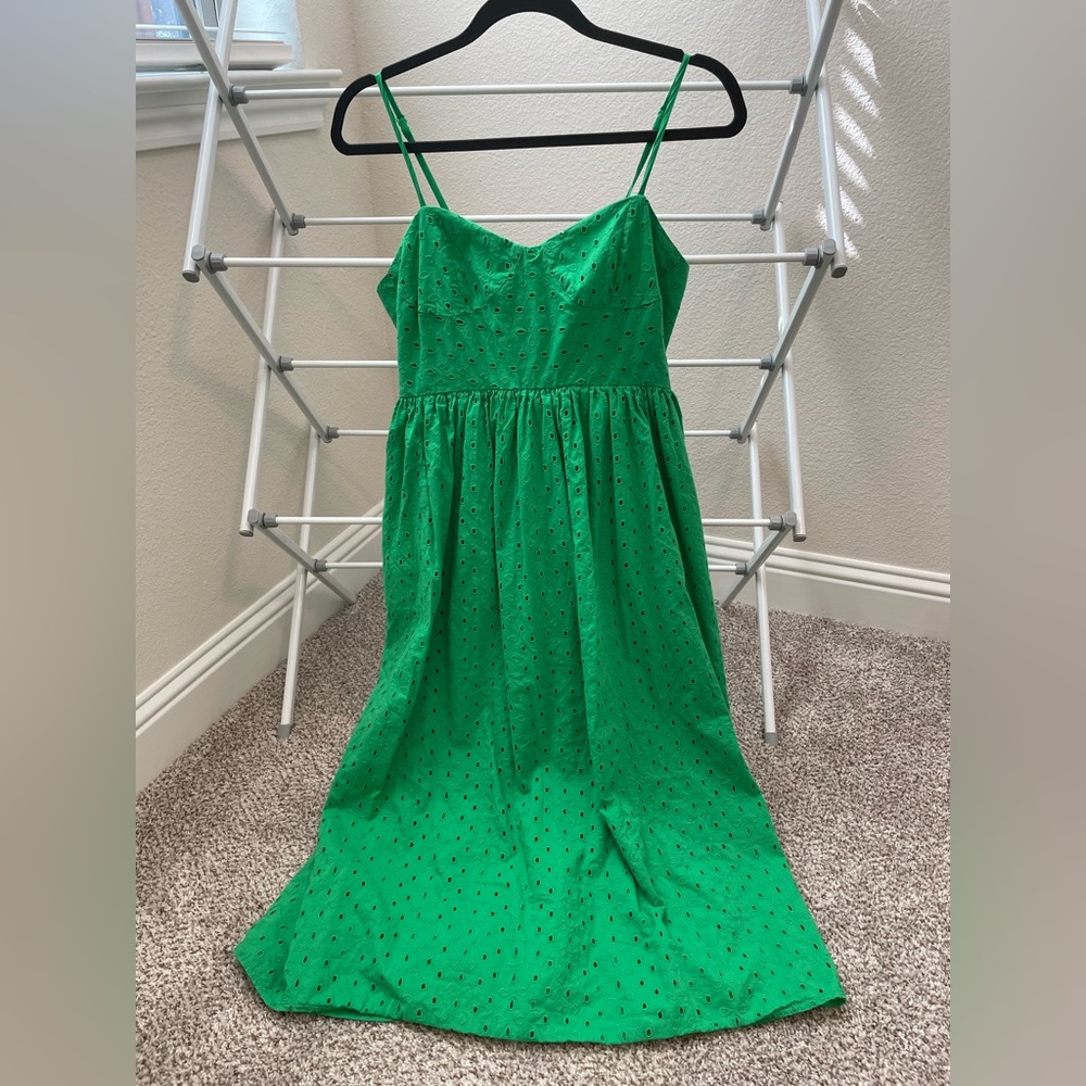 Green eyelet midi dress
